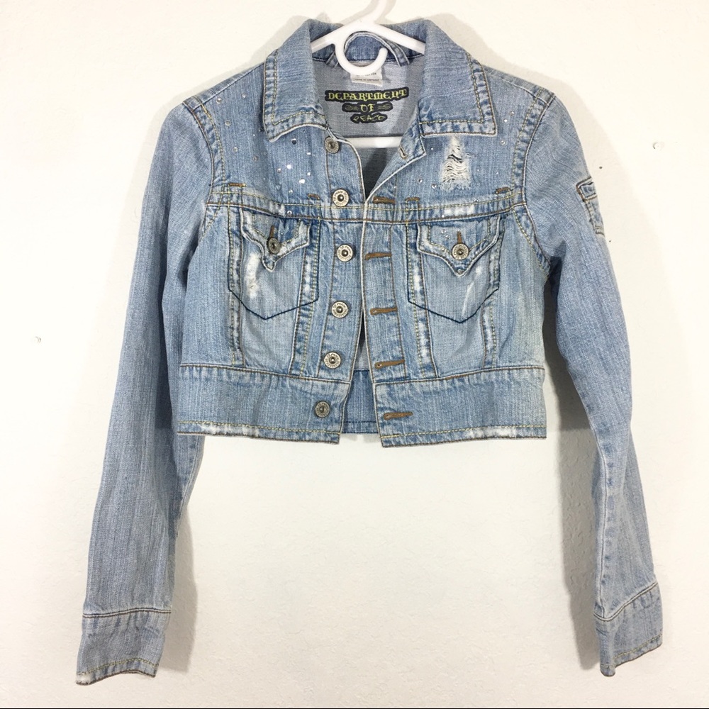 Department of peace crop jean jacket distressed